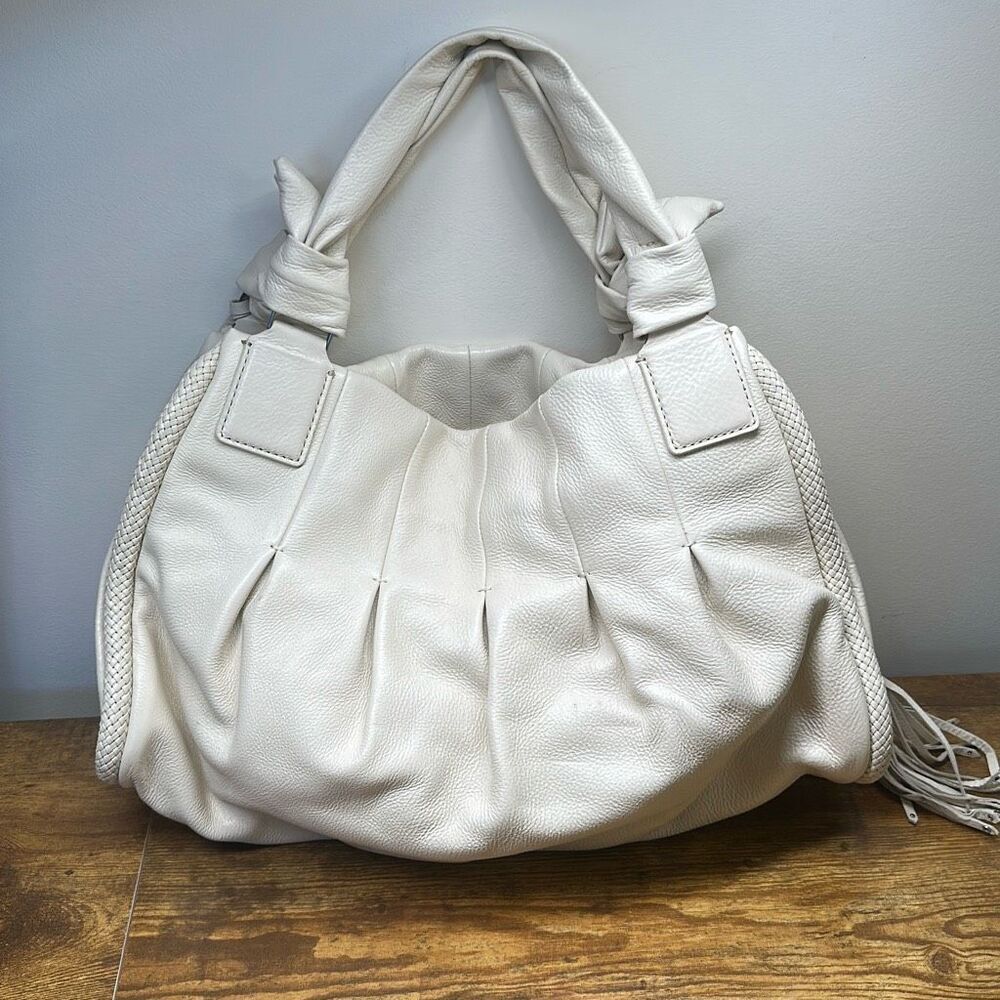 Cole Haan Phoebe Handbag Large Tote Hobo Bag Beige Purse Pocketbook Triple Zip